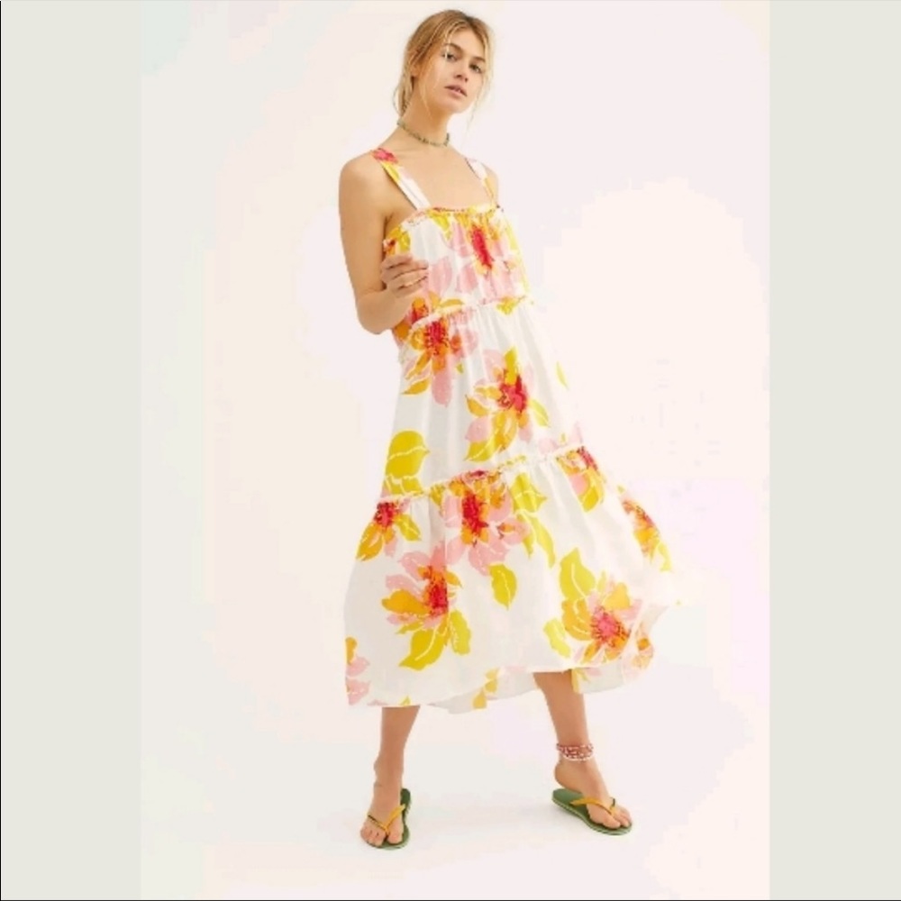Free People Linen Blend Moonshine Midi Dress Floral